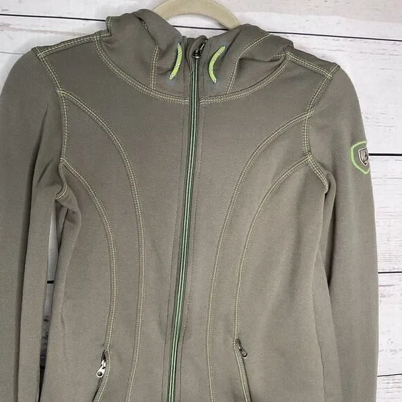Kuhl Hooded Lined Full Zip Fleece Jacket Men Size XS Green Freethinker